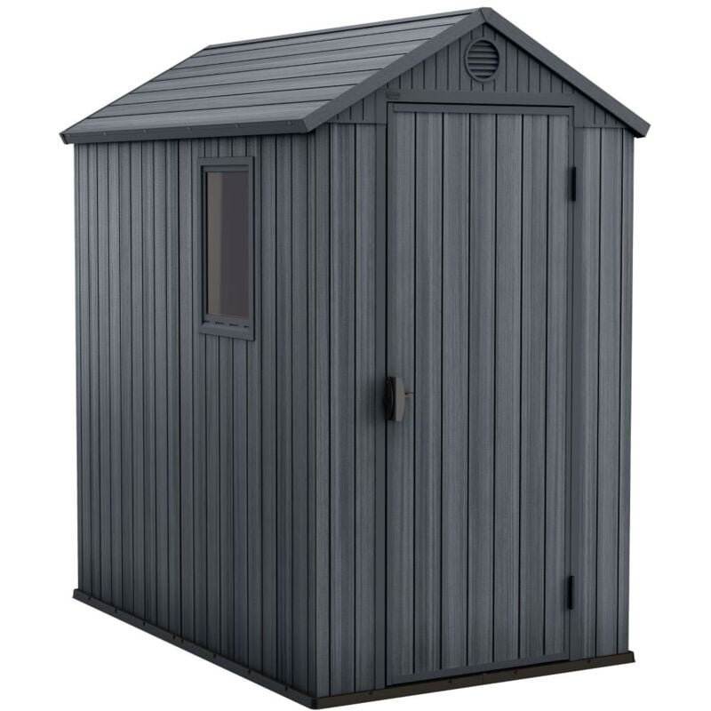 Keter Darwin 46 Garden Shed - 125.8x184.5x205cm - Gable Roof - Plastic - Grey (Wood Look) - Weatherproof - Lockable - 10 Year Manufacturer's Warranty