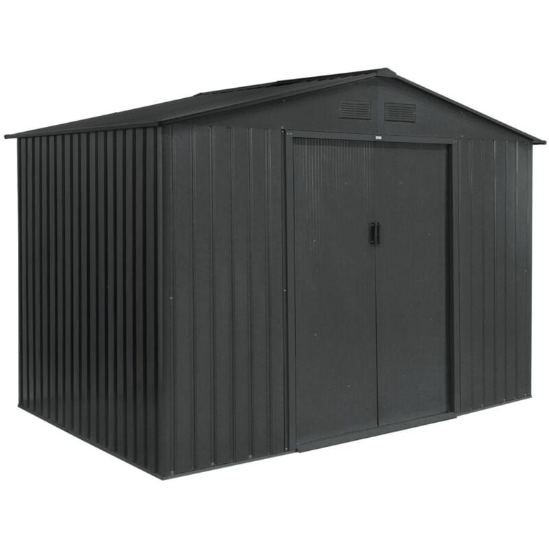 Metal garden shed 5.29m² with anchoring kit, Ferrain, Anthracite, 277x194x203 cm