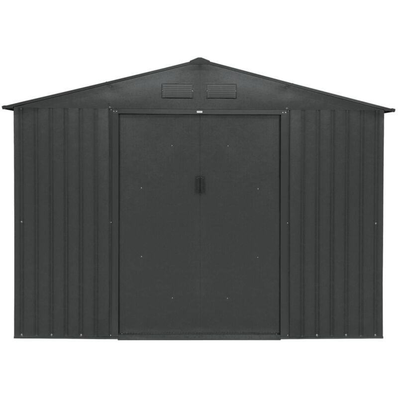 GARDEBRUK® XXL 8x6' Metal Tool Shed With Foundation 5m² 9m³ Apex Roof 260x205x180cm Sliding Door Galvanised Steel Garden Equipment Bike Log Storage Anthracite