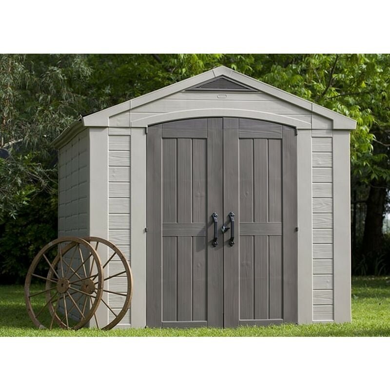Keter Factor Beige Garden Shed 8 x 11 ft Apex Outdoor Storage Wood Effect Resin