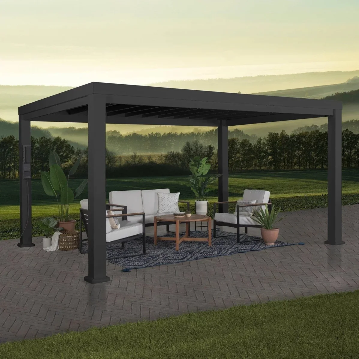 14×12 Trenton Modern Steel Pergola With Sail Shade Soft Canop